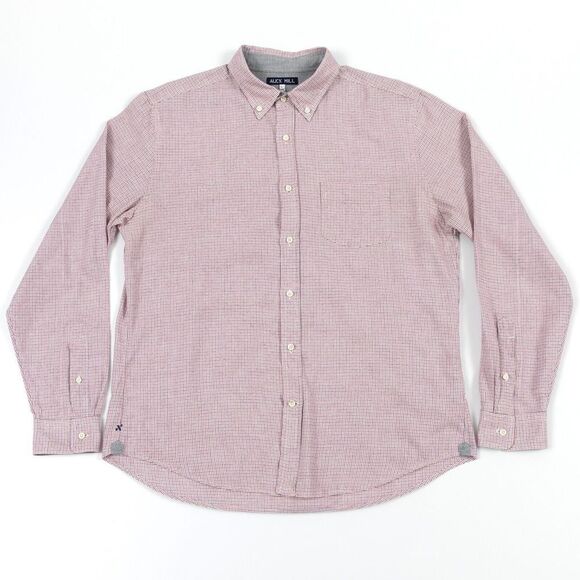 Alex Mill Shirt Men's Large Blue Red Micro Plaid 100% Cotton Button Down - Picture 2 of 10